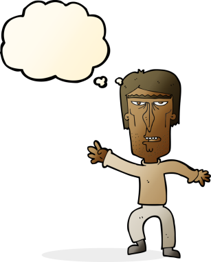 Çizgi filmdeki kızgın adam bir insan tarafından çizilmiş düşünce balonuyla uyarı sallıyor.