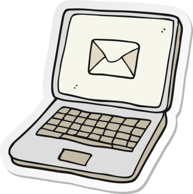 Bir insan tarafından çizilmiş mesaj sembollü çizgi film dizüstü bilgisayarının etiketi