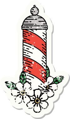 Bir insan tarafından çizilmiş geleneksel bir berber direği dövmesi.