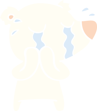 Düz renkli çizgi film ağlayan kutup ayısı bir insan tarafından çizilmiş.