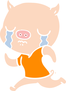 Düz renkli çizgi film karakteri bir insan tarafından çizilmiş domuz ağlaması.