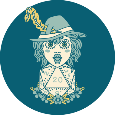 Bir insan tarafından çizilmiş 20 zarlı Retro Dövme Tarzı insan ozanı