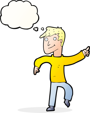 çizgi film mutlu adam bir insan tarafından çizilen düşünce baloncuğu ile işaret