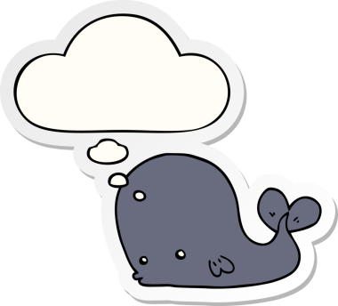 Düşünce baloncuğu insan tarafından çizilmiş bir çıkartma olan çizgi film balinası.