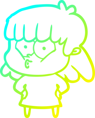 Bir insan tarafından çizilen ıslık çalan bir kızın soğuk gradyan çizgisi.