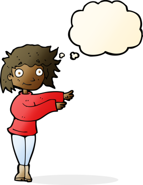 Bir insan tarafından çizilmiş düşünce balonlu çizgi film dansçısı kadın.