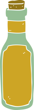 Bir insan tarafından çizilmiş düz renkli karikatür iksir şişesi.
