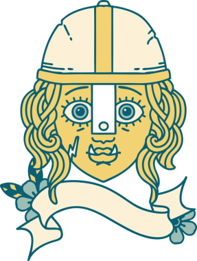 Retro Dövme Biçimli Ork savaşçı yüzü bir insan tarafından çizilmiş