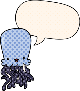 Çizgi roman tarzında konuşan ahtapot bir insan tarafından çizilmiş.