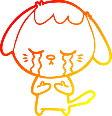 Bir insan tarafından çizilmiş, ağlayan bir köpeğin sıcak çizgi çizgisi.