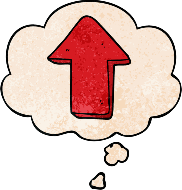 bir insan tarafından çizilmiş grunge desen biçiminde düşünce baloncuğu ile ok gösteren çizgi film