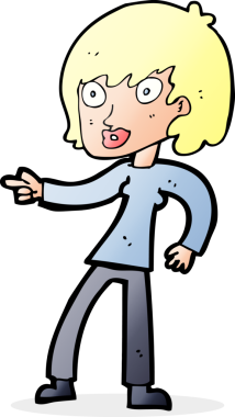 Bir insan tarafından çizilmiş çizgi film kadını.