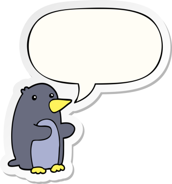 Bir insan tarafından çizilmiş konuşma balonu çıkartmalı penguen çizgi filmi.