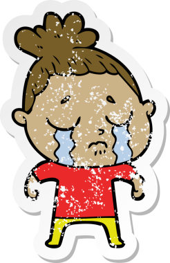 Bir insan tarafından çizilmiş, ağlayan bir karikatür çıkartması.