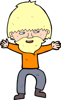 Bir insan tarafından çizilmiş sakallı mutlu adam çizgi filmi.