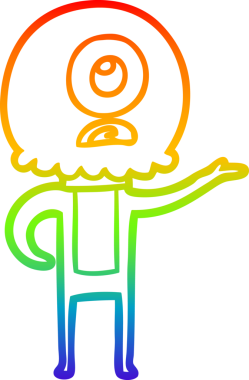 Gökkuşağı gradyan çizgi çizimi bir insan tarafından çizilen uzaylı uzay adamının çizimi.