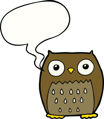 bir insan tarafından çizilmiş konuşma baloncuklu bir baykuş.