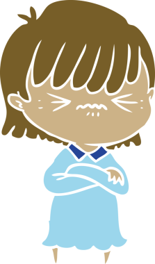 Bir insan tarafından çizilmiş düz renkli çizgi film kızı.