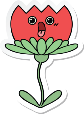 Bir insan tarafından çizilmiş şirin bir karikatür çiçeğinin çıkartması.