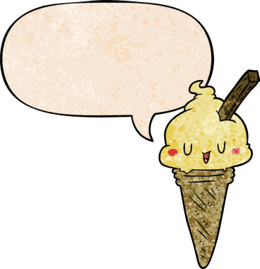 Bir insan tarafından çizilmiş eski moda konuşma baloncuklu tatlı çizgi film dondurması.