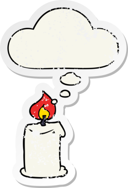 Düşünce baloncuklu çizgi film mumu insan tarafından çizilmiş yıpranmış bir çıkartma gibi.