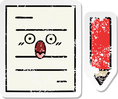 Bir insan tarafından çizilmiş şirin bir çizgi film test kağıdının sıkıntılı çıkartması.