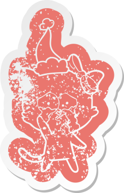 Bir insan tarafından çizilmiş Noel Baba şapkası takan bir kedinin sıkıntılı karikatürü.