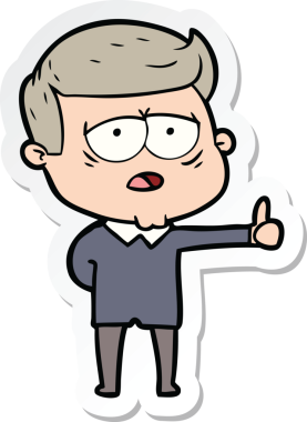 Bir insan tarafından çizilmiş yorgun bir çizgi film çıkartması.