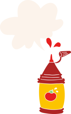 bir insan tarafından çizilmiş eski moda konuşma baloncuklu ketçap şişesi.