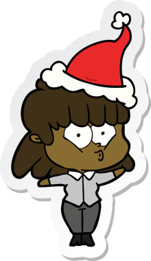 Bir insan tarafından çizilmiş Noel Baba şapkası giyen ıslık çalan bir kızın el yazısı.