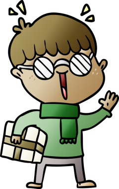 Bir insan tarafından çizilmiş paketli çizgi film çocuğu.