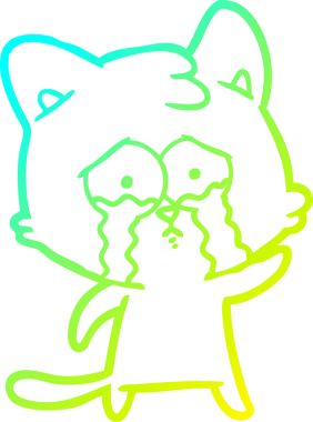 Bir insan tarafından çizilmiş ağlayan çizgi film kedisinin soğuk gradyan çizgisi.