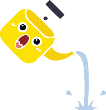 Bir insan tarafından çizilmiş bir çaydanlığın düz renkli retro karikatürü