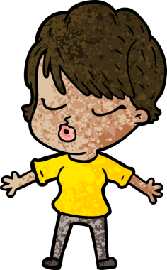 Bir insan tarafından çizilmiş gözleri kapalı çizgi film kadını.