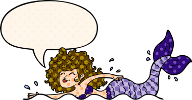 bir insan tarafından çizilmiş çizgi roman tarzında konuşma balonu olan bir denizkızı.
