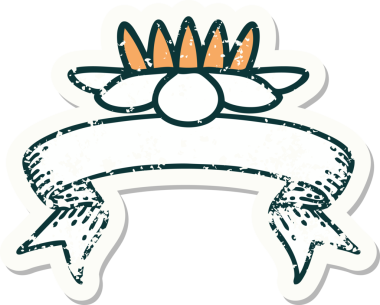 Bir insan tarafından çizilmiş nilüfer çiçeğinin pankartıyla eski bir etiket.