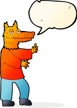 bir insan tarafından çizilmiş konuşma balonlu çizgi film tilkisi