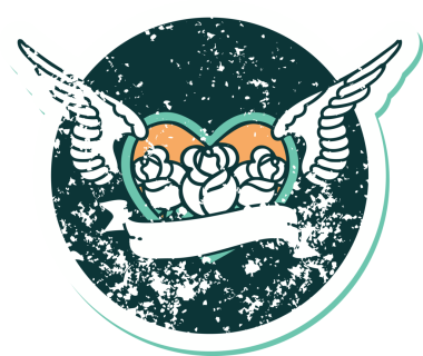 Bir insan tarafından çizilmiş çiçek ve pankartıyla uçan bir kalbin sembolik dövmeli resmi.