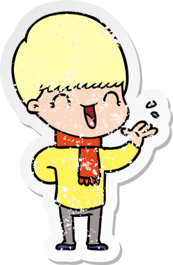 Bir insan tarafından çizilmiş mutlu çizgi film çocuğunun sıkıntılı çıkartması.