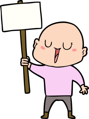 Bir insan tarafından çizilmiş mutlu, kel bir adam.