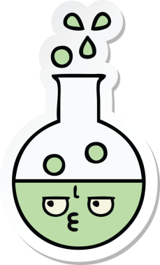 Bir insan tarafından çizilmiş şirin bir çizgi film test tüpünün çıkartması.