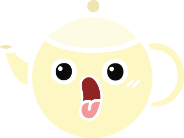 Bir insan tarafından çizilmiş bir çaydanlığın düz renkli retro karikatürü