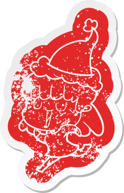 Bir insan tarafından çizilmiş Noel Baba şapkası giyen bir kadının garip bir karikatürü.