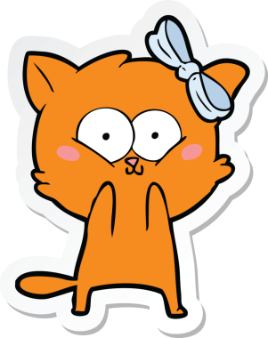 Bir insan tarafından çizilmiş çizgi film kedisinin çıkartması.