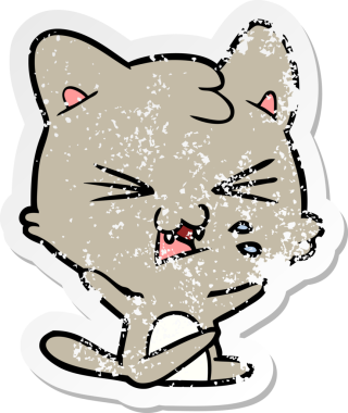 Bir insan tarafından çizilmiş bir karikatür tıslayan kedinin sıkıntılı çıkartması.