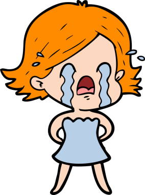 Bir insan tarafından çizilmiş ağlayan çizgi film kadını.