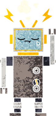 Bir insan tarafından çizilmiş ağlayan bir robotun retro çizim tarzı karikatürü