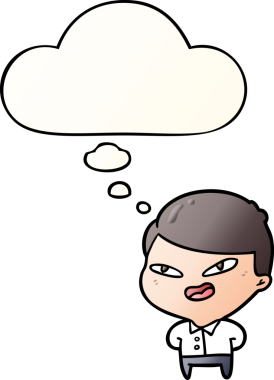 Düşünce baloncuğu bir insan tarafından çizilmiş, karikatür mutlu iş adamı.