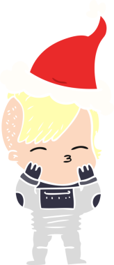 Bir insan tarafından çizilmiş fütüristik kıyafetler giyen ve Noel Baba şapkası takan bir kızın el resmi.