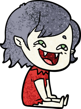 Bir insan tarafından çizilmiş gülen vampir kız çizgi filmi.